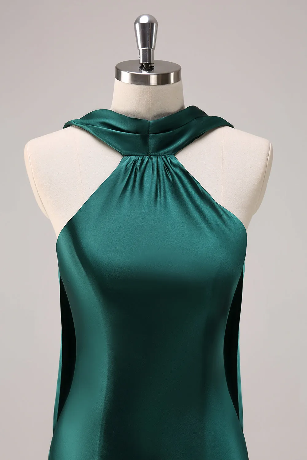 Dark Green Halter Satin Mermaid Bridesmaid Dress with Streamer sold by Zapaka product image thumbnail 4
