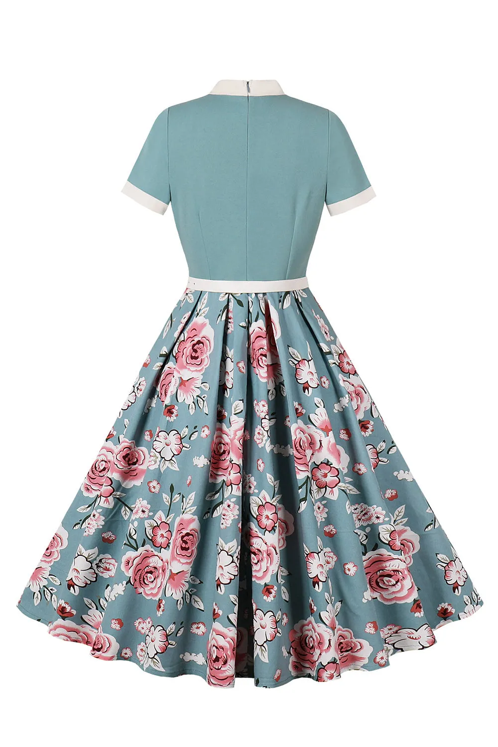 Blue Floral Printed 1950s Dresses with Short Sleeves sold by Zapaka product image thumbnail 2