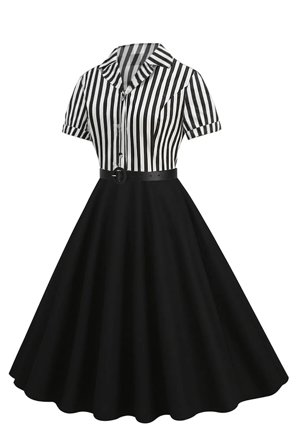 A Line Black Stripe 1950s Dress with Short Sleeves sold by Zapaka product image thumbnail 3