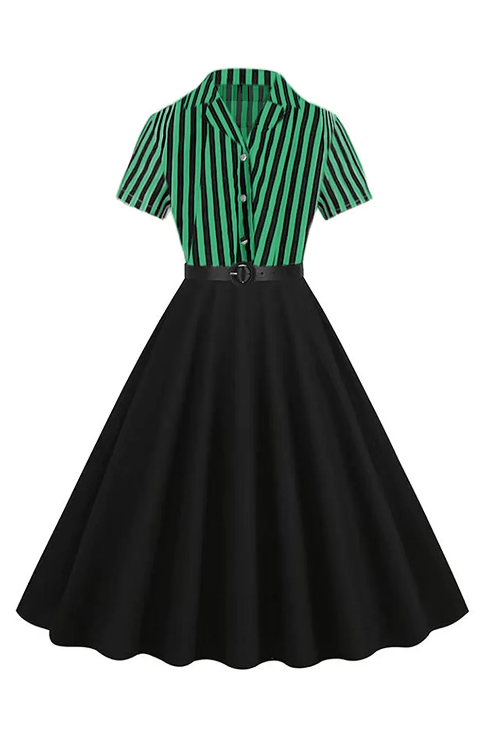 A Line Black Stripe 1950s Dress with Short Sleeves sold by Zapaka product image thumbnail 4