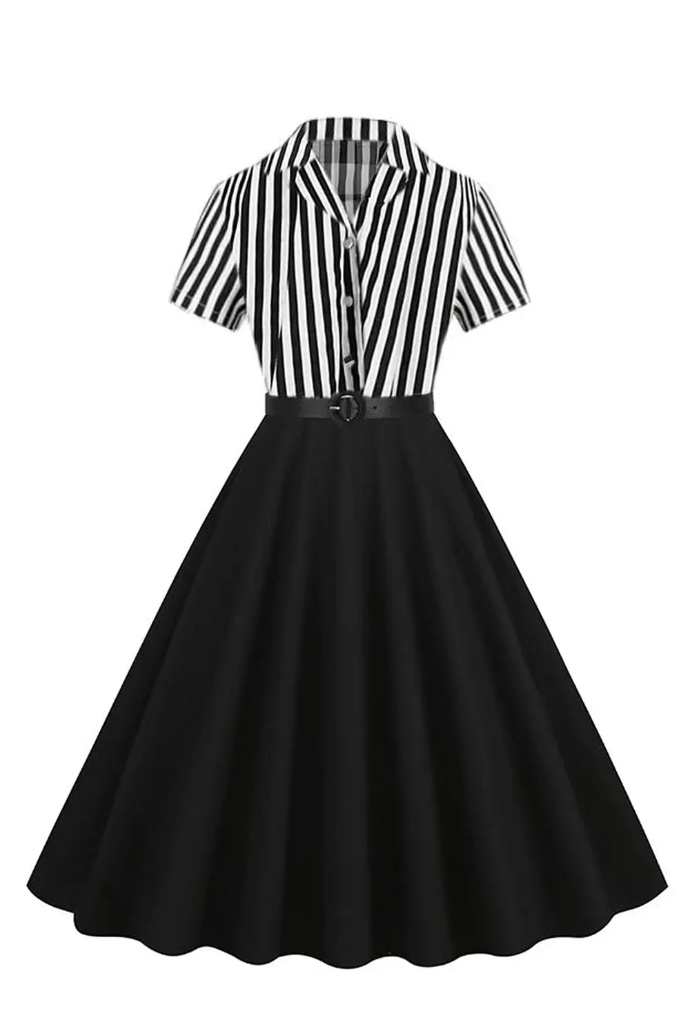 A Line Black Stripe 1950s Dress with Short Sleeves sold by Zapaka