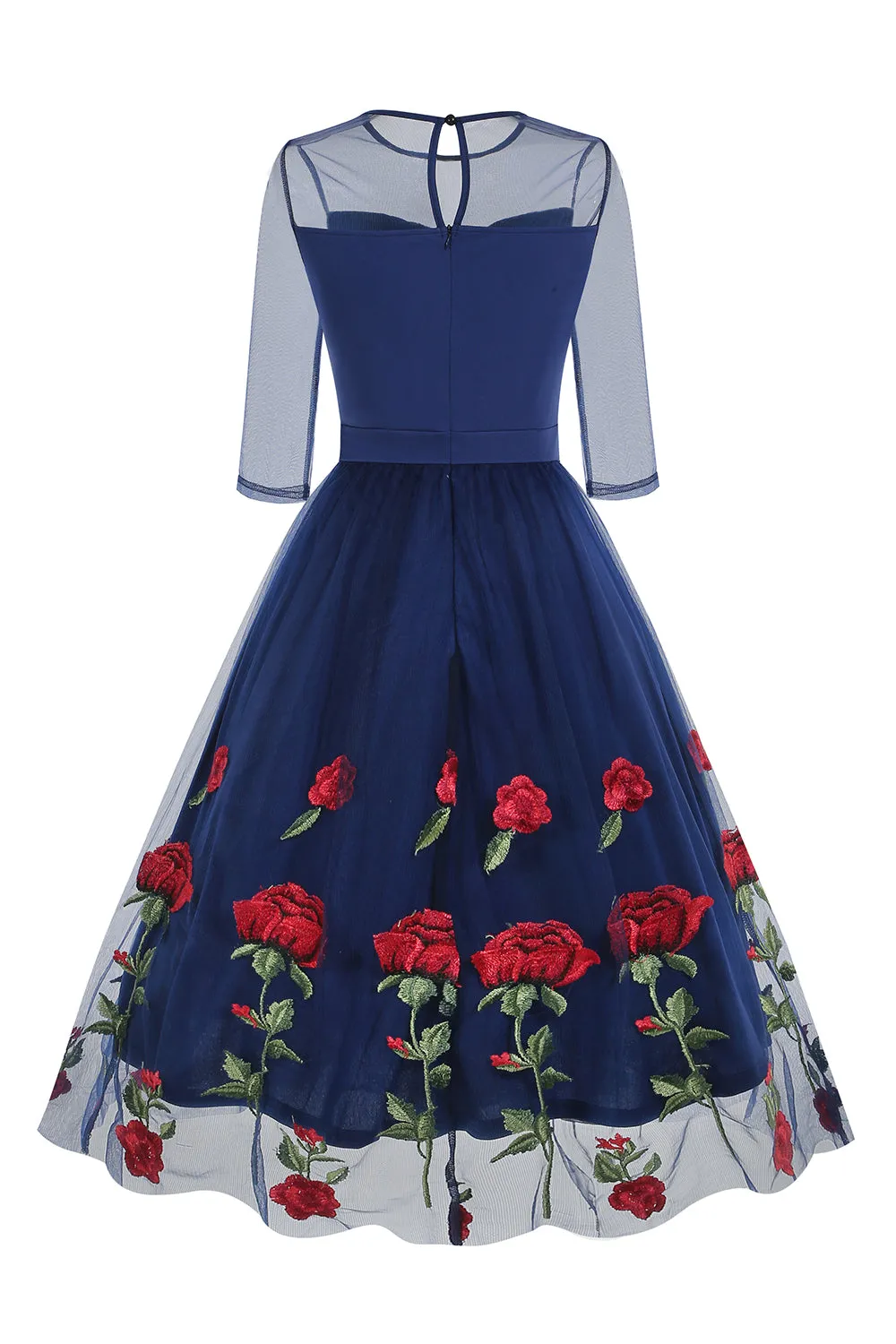 Black A Line Rose Floral 1950s Dress with Half Sleeves sold by Zapaka product image thumbnail 5