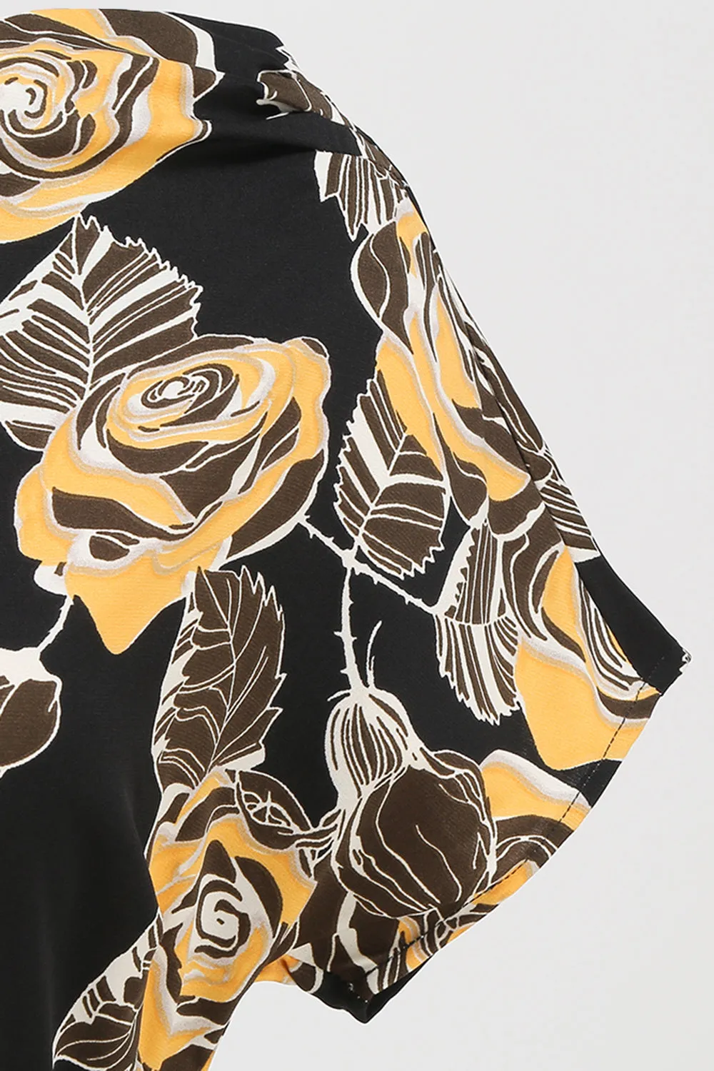 Black Rose Printed A-Line Boat Neck Midi 1950s Dress sold by Zapaka product image thumbnail 4