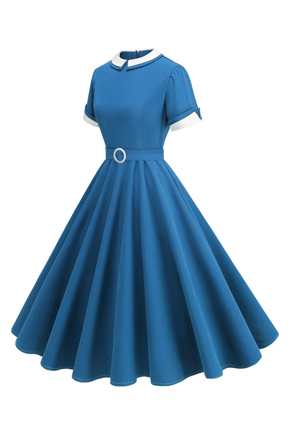Blue Round Neck A-Line Midi 1950s Dress sold by Zapaka product image thumbnail 3