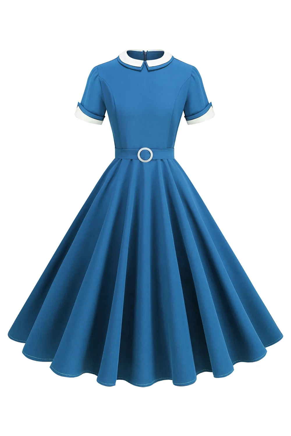 Blue Round Neck A-Line Midi 1950s Dress sold by Zapaka