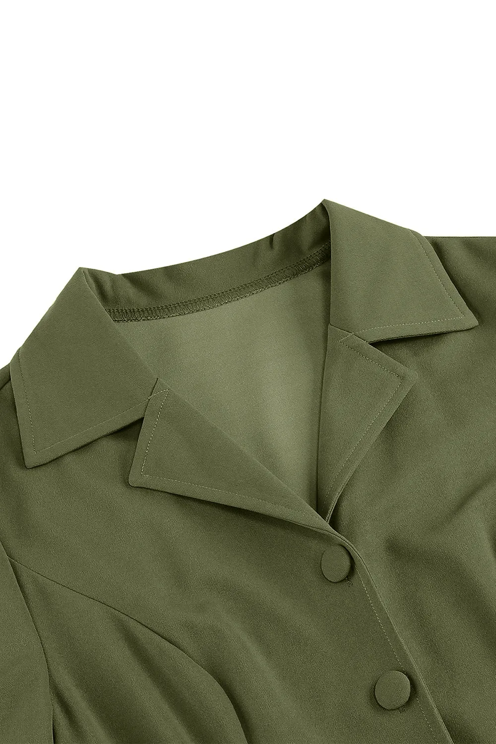 Army Green Notched Lapel Pleated 1950s Dress with Long Sleeves sold by Zapaka product image thumbnail 5