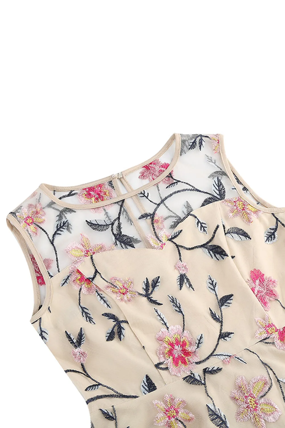 Apricot Elegant Floral Embroidered Sleeveless Midi Vintage Dress sold by Zapaka product image thumbnail 4