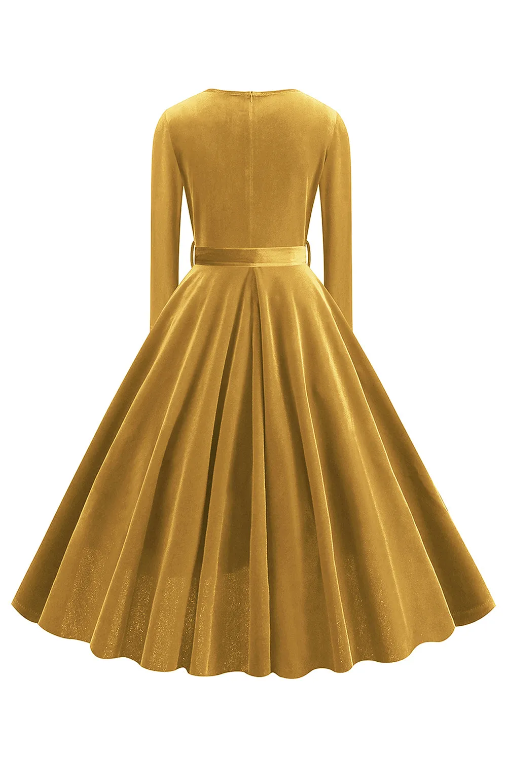 Yellow V Neck Pleated Long Sleeves 1950s Dress sold by Zapaka product image thumbnail 2