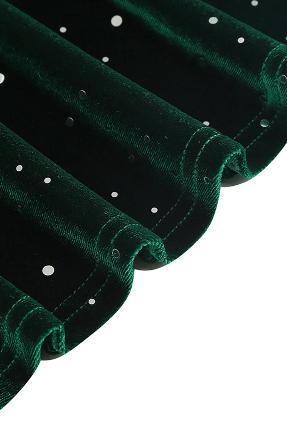 Dark Green Dotted Velvet Square Neck Flying Sleeve Midi Vintage Dress sold by Zapaka product image thumbnail 5