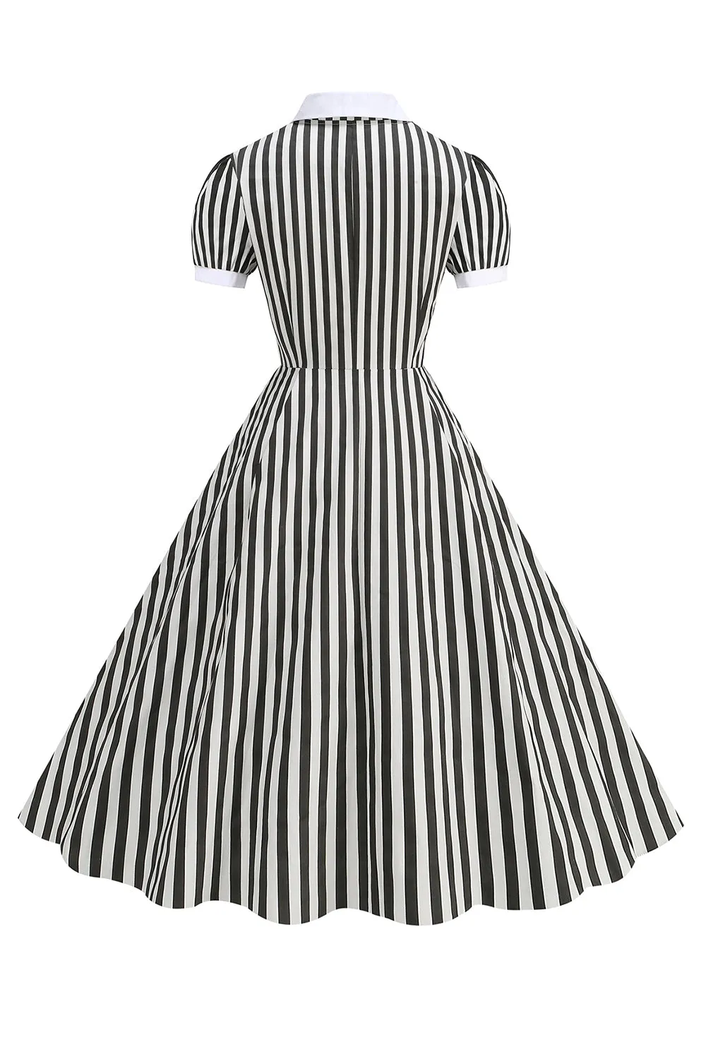 Black A Line Stripe 1950s Dress with Sleeves sold by Zapaka product image thumbnail 2
