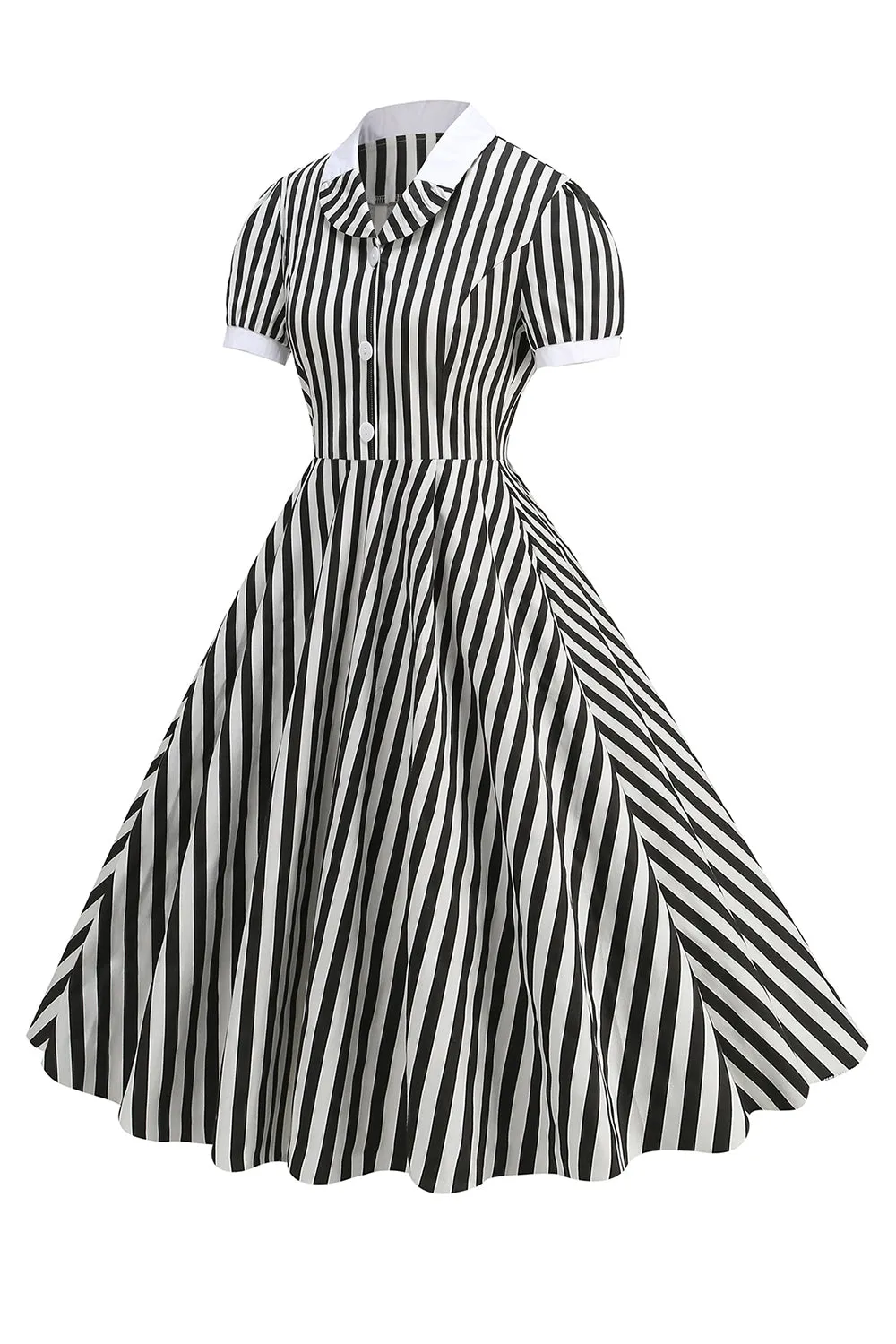 Black A Line Stripe 1950s Dress with Sleeves sold by Zapaka product image thumbnail 3