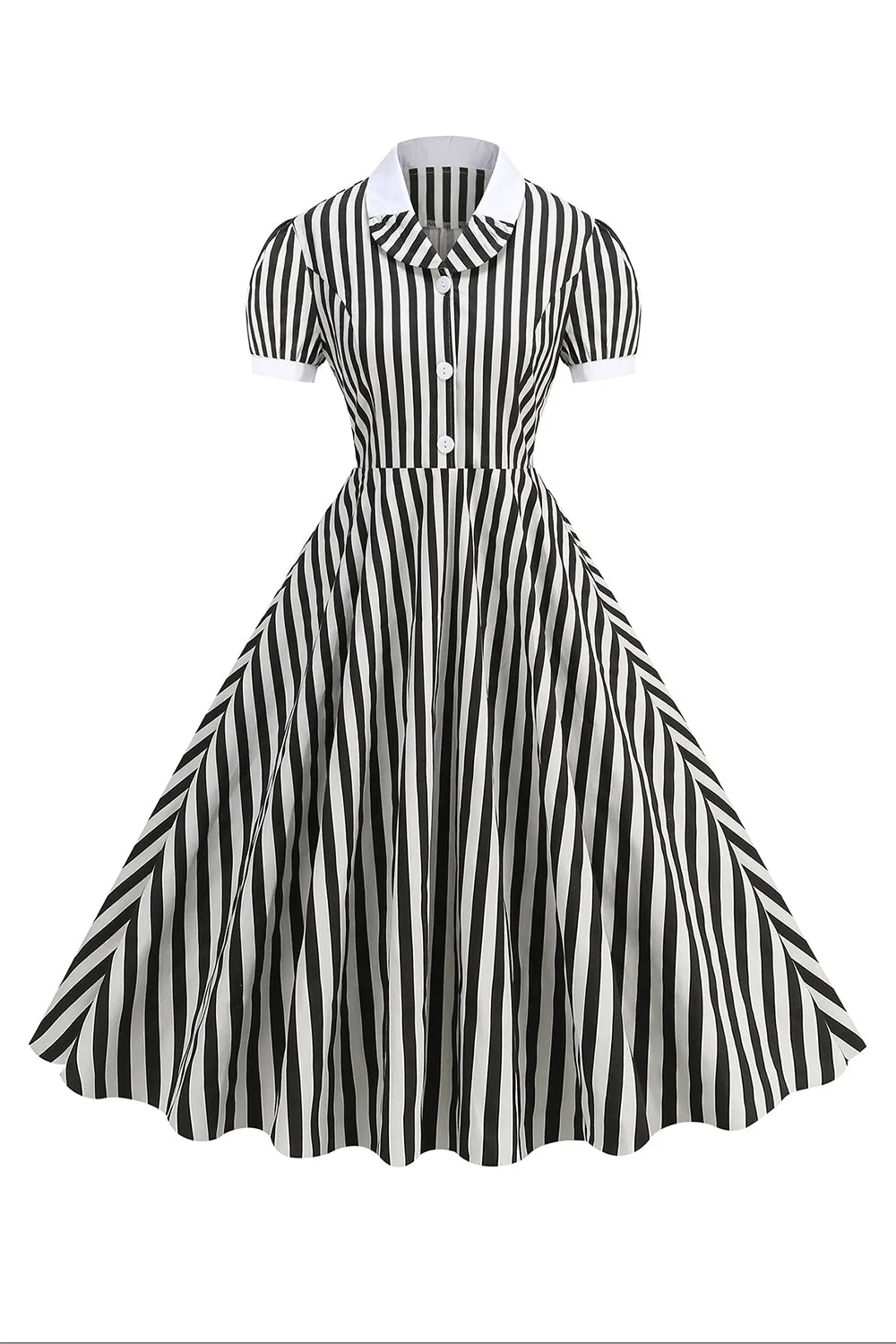 Black A Line Stripe 1950s Dress with Sleeves sold by Zapaka