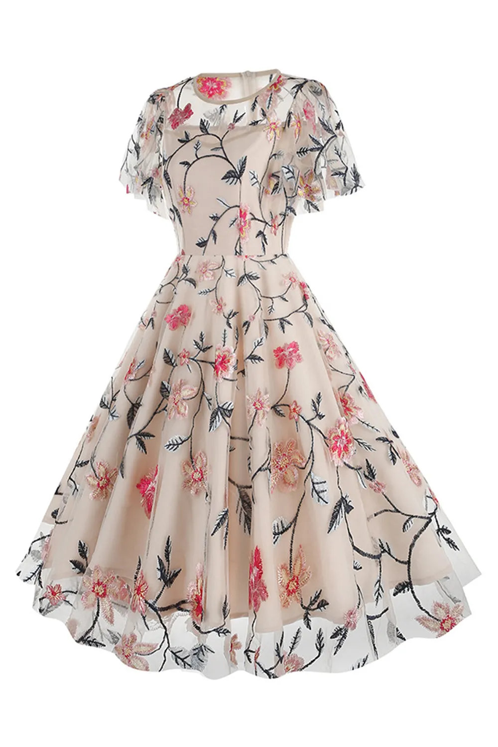 Apricot A Line Flower Short Sleeves 1950s VintageDress sold by Zapaka product image thumbnail 3