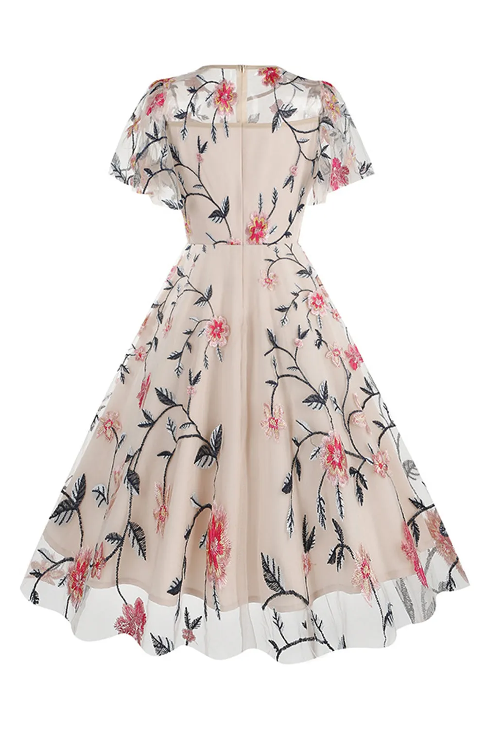 Apricot A Line Flower Short Sleeves 1950s VintageDress sold by Zapaka product image thumbnail 2