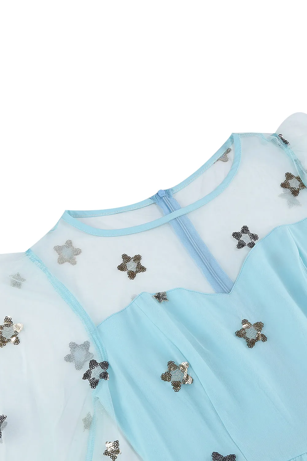 Floral Blue A Line 1950s Dress with Long Sleeves sold by Zapaka product image thumbnail 5