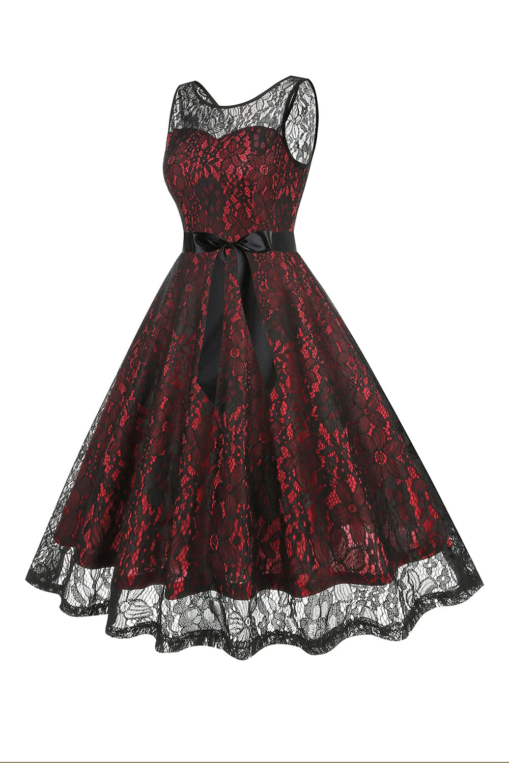 Burgundy A Line Lace Sleeveless 1950s Vintage Dress sold by Zapaka product image thumbnail 3
