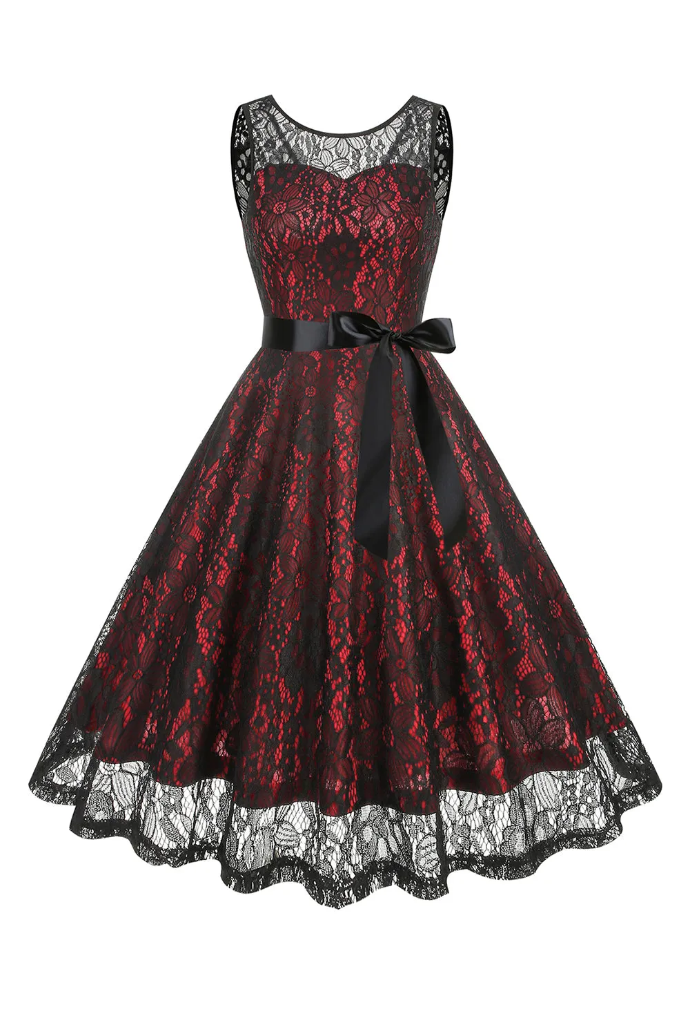 Burgundy A Line Lace Sleeveless 1950s Vintage Dress sold by Zapaka product image thumbnail 2