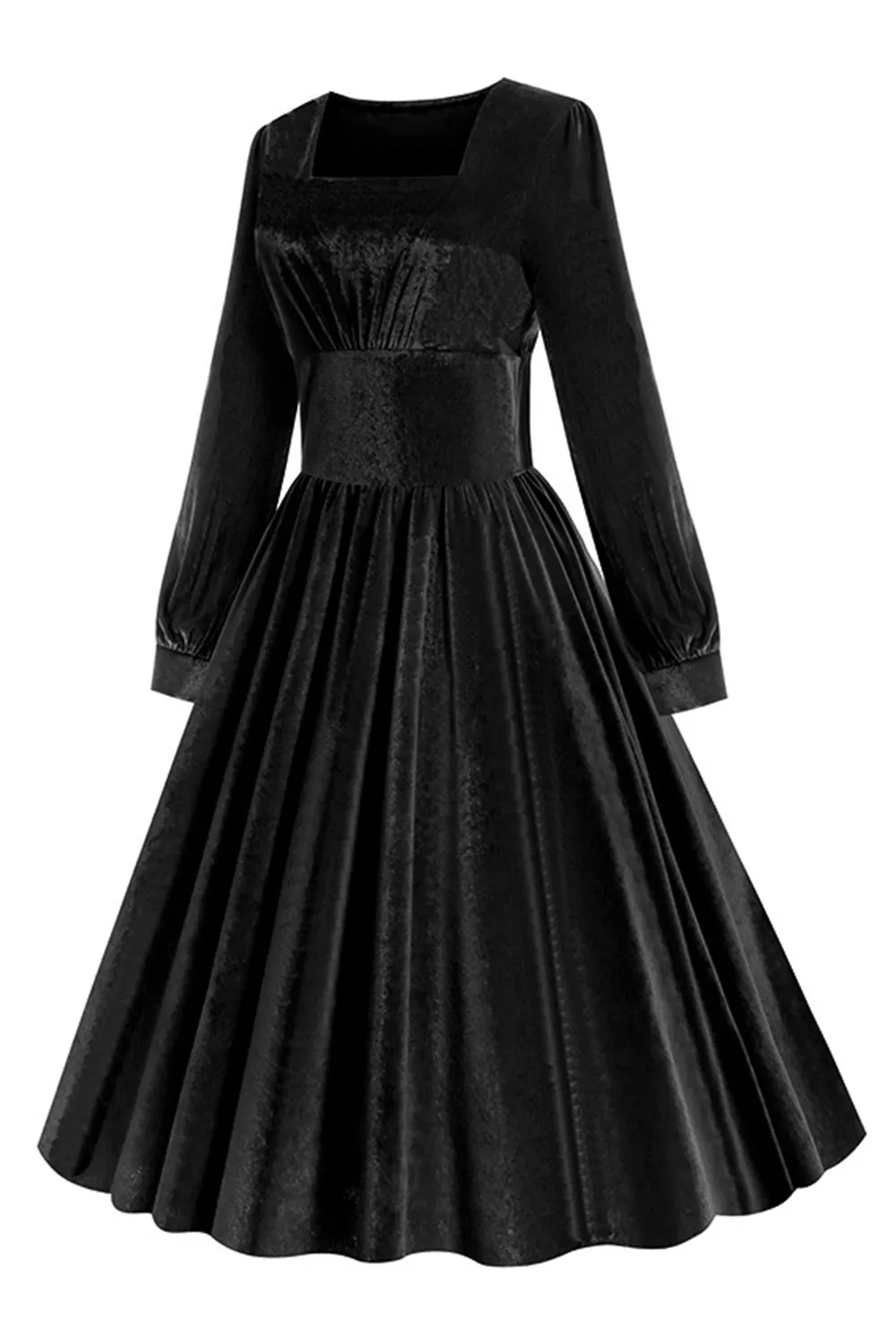 Black A Line Long Sleeves Pleated Vintage 1950s Dress sold by Zapaka product image thumbnail 3