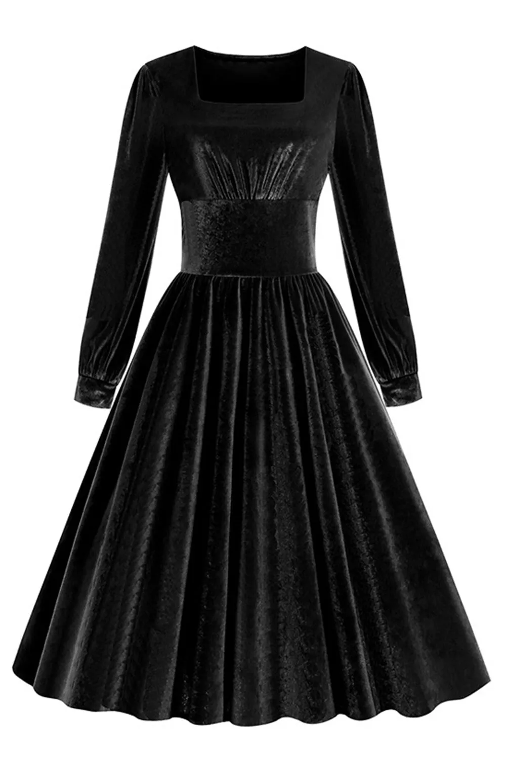 Black A Line Long Sleeves Pleated Vintage 1950s Dress sold by Zapaka