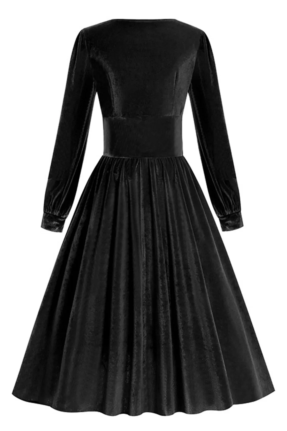 Black A Line Long Sleeves Pleated Vintage 1950s Dress sold by Zapaka product image thumbnail 2