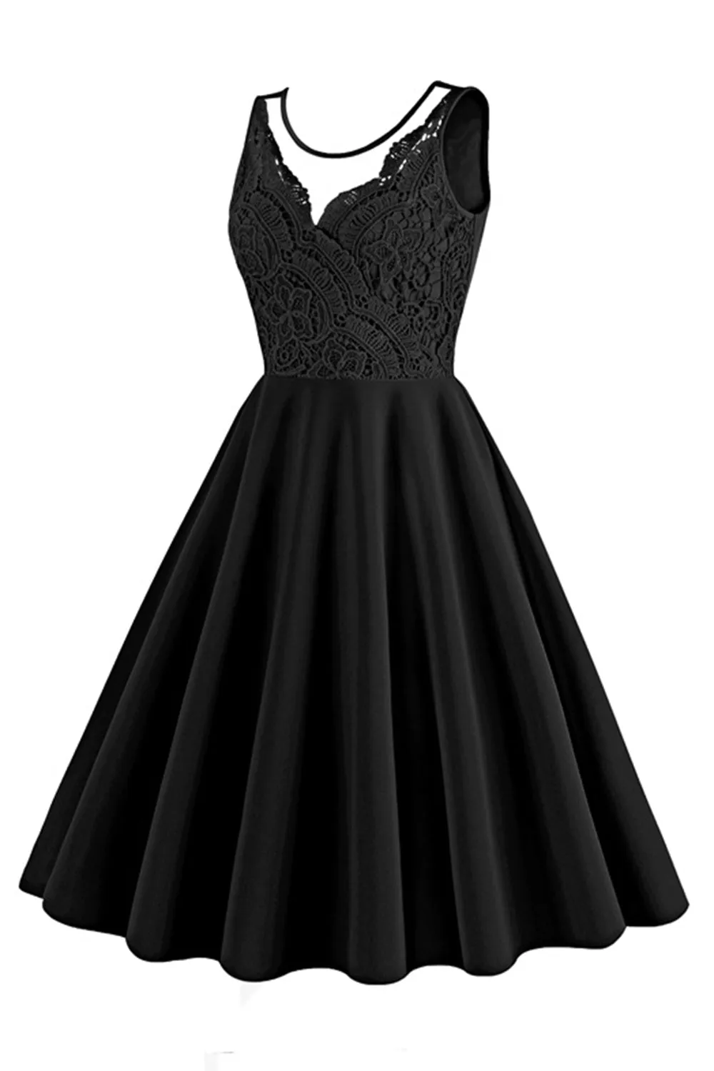 Black A Line Rufflesd V-Neck Sleeveless Vintage Dress sold by Zapaka product image thumbnail 3
