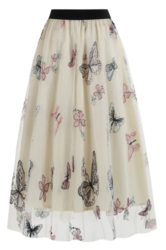 Apricot High Waist Print Chiffon Floral Loose Midi A Line Skirt sold by Zapaka