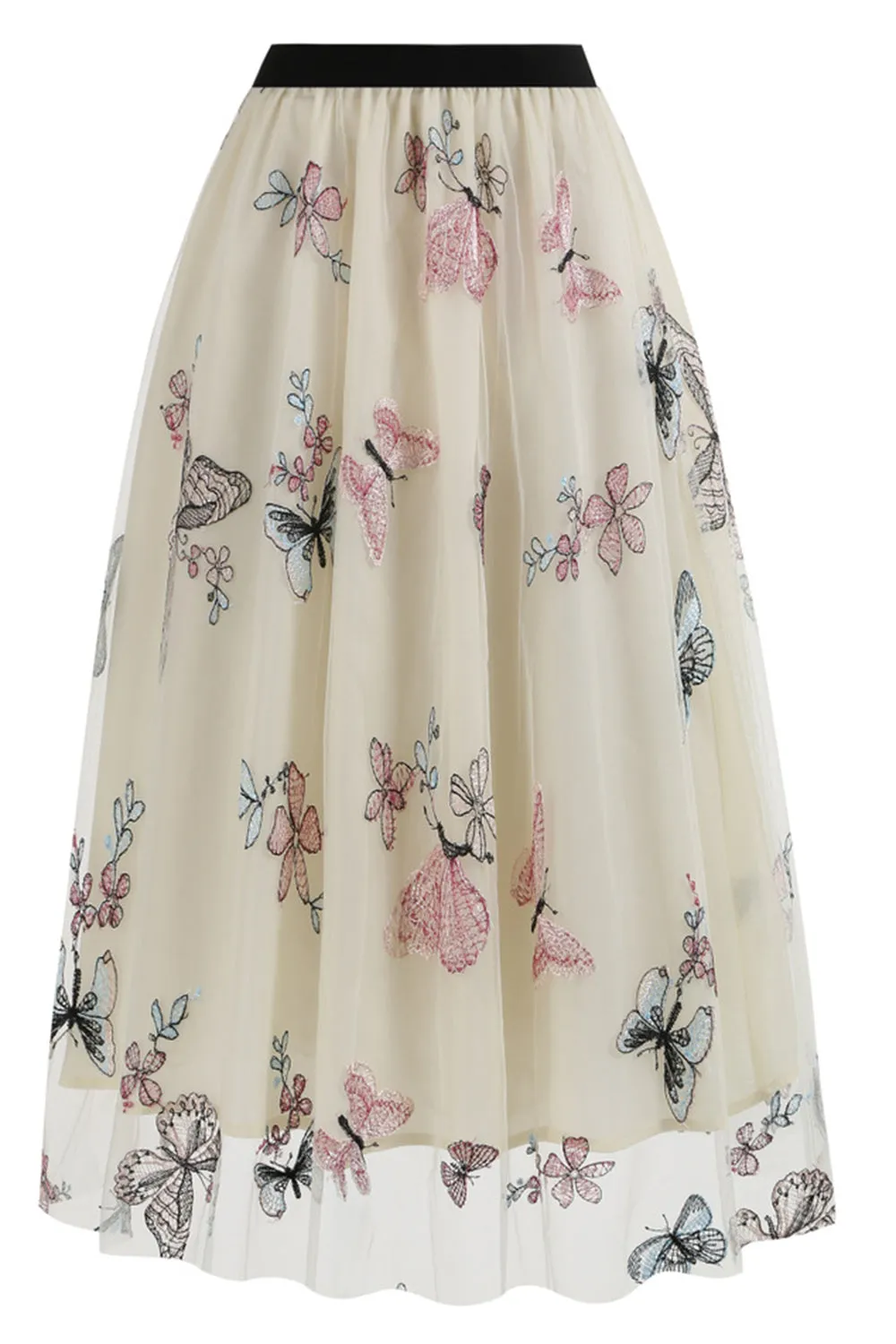 Apricot High Waist Print Chiffon Floral Loose Midi A Line Skirt sold by Zapaka product image thumbnail 2