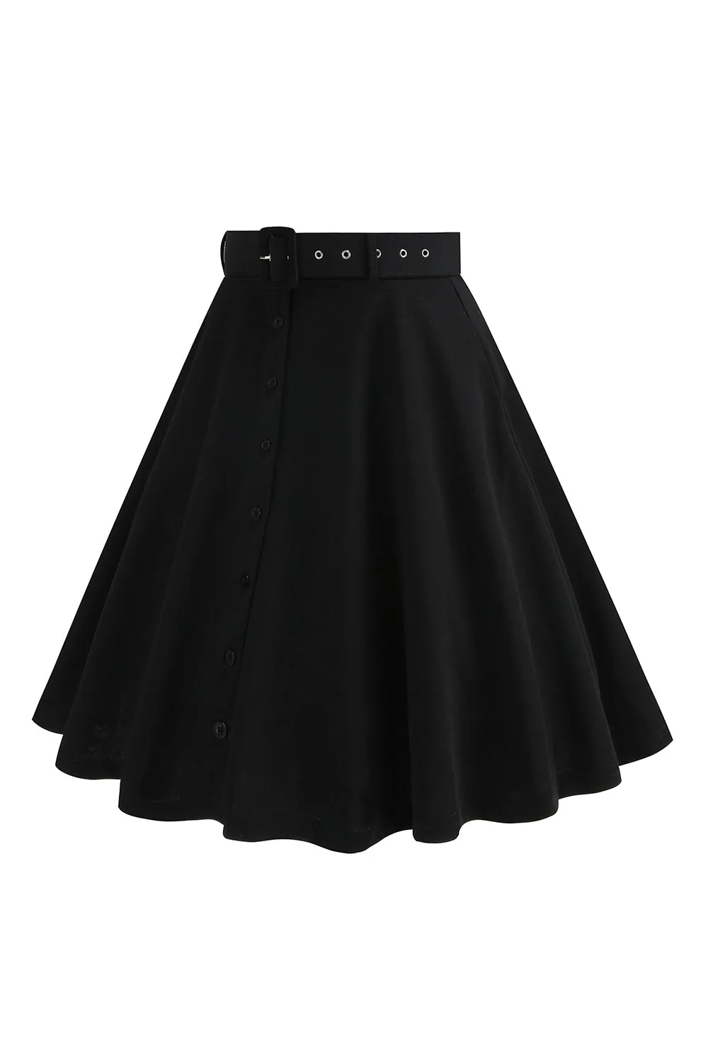 Black Button Front A Line Casual Midi Skirt sold by Zapaka product image thumbnail 3