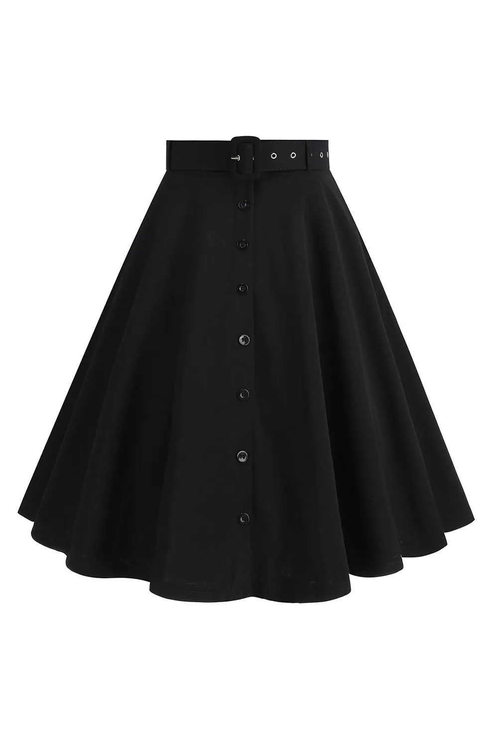 Black Button Front A Line Casual Midi Skirt sold by Zapaka