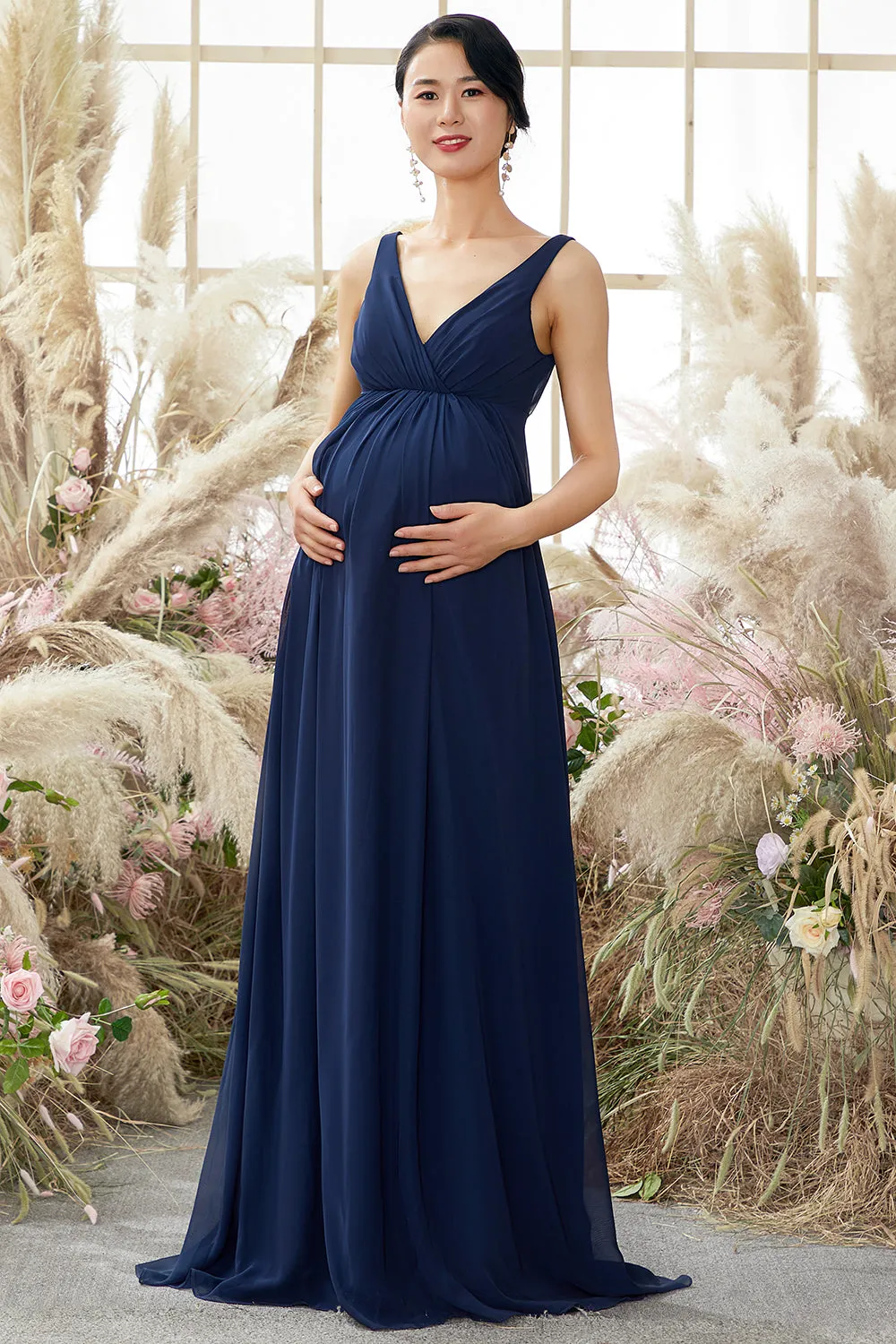 V neck Long Maternity Bridesmaid Dress sold by Zapaka product image thumbnail 5