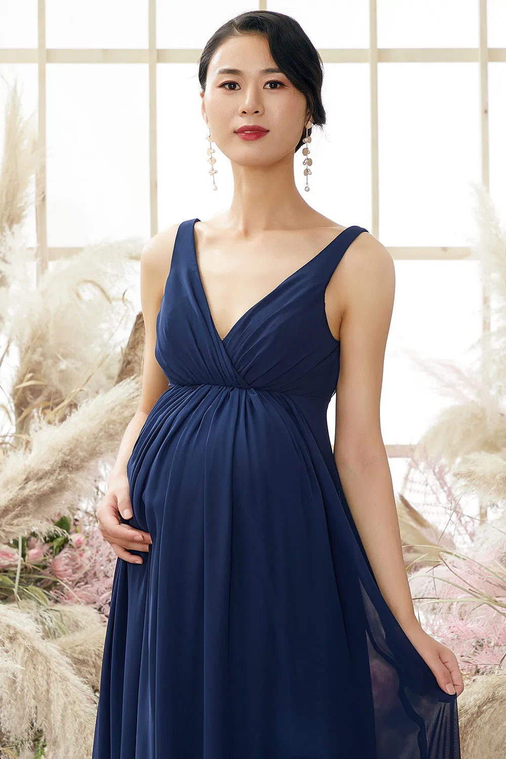 V neck Long Maternity Bridesmaid Dress sold by Zapaka product image thumbnail 3