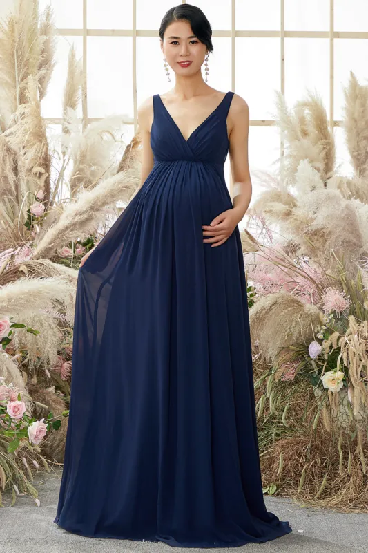 V neck Long Maternity Bridesmaid Dress made by Zapaka