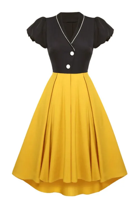 Yellow Puff Sleeve High Low 1950s Dress sold by Zapaka