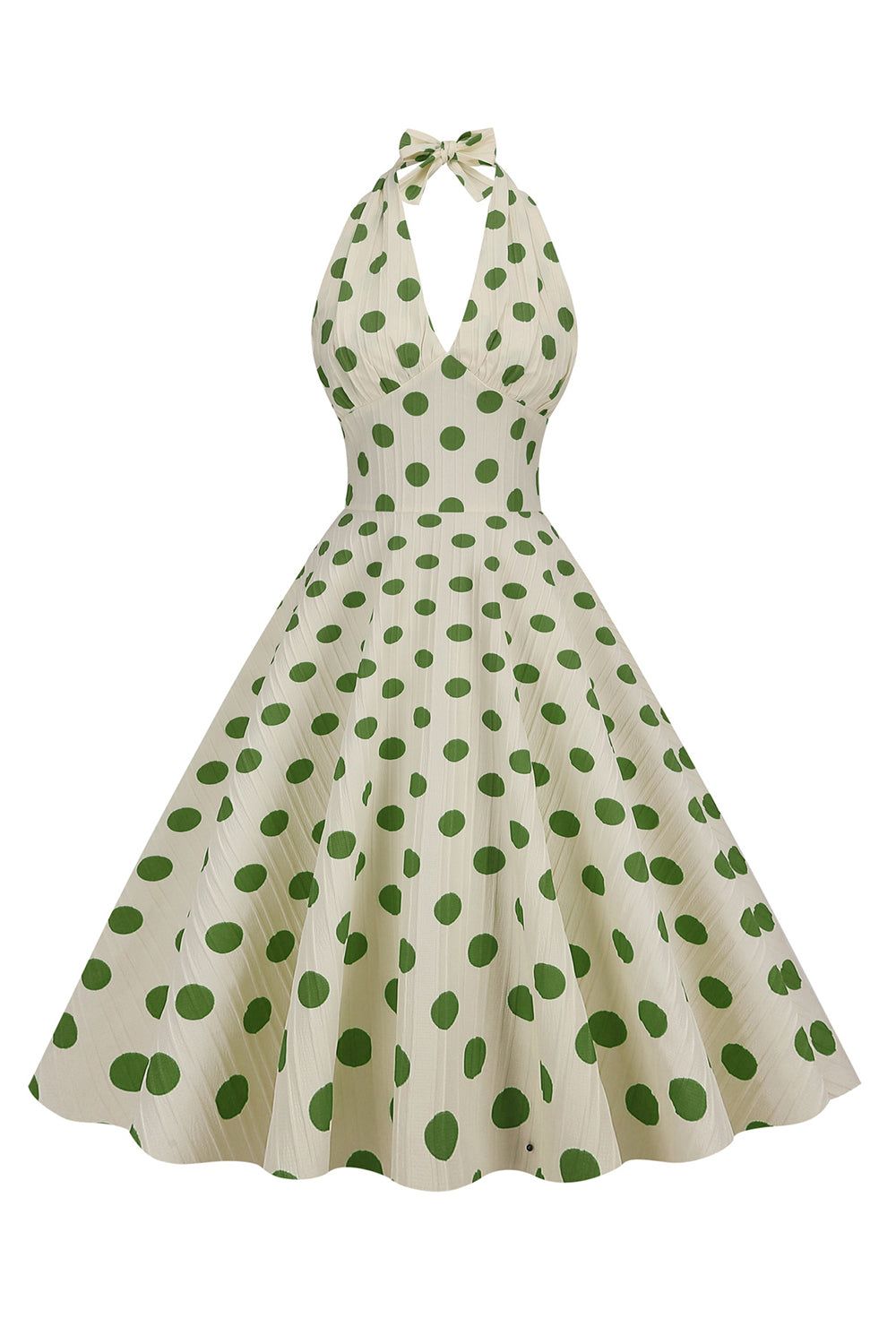 Hepburn Style Halter Neck Polka Dots Green 1950s Dress sold by Zapaka
