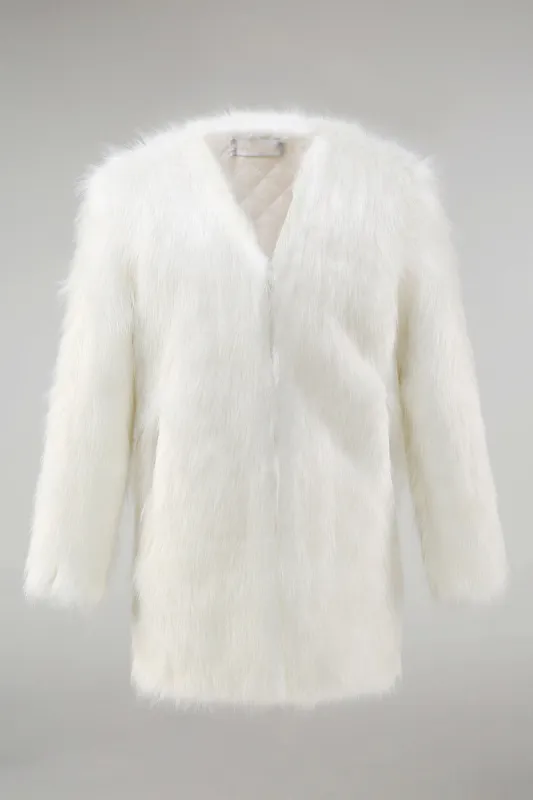 White Fluffy Faux Fur Long Sleeves Men's Coat sold by Zapaka
