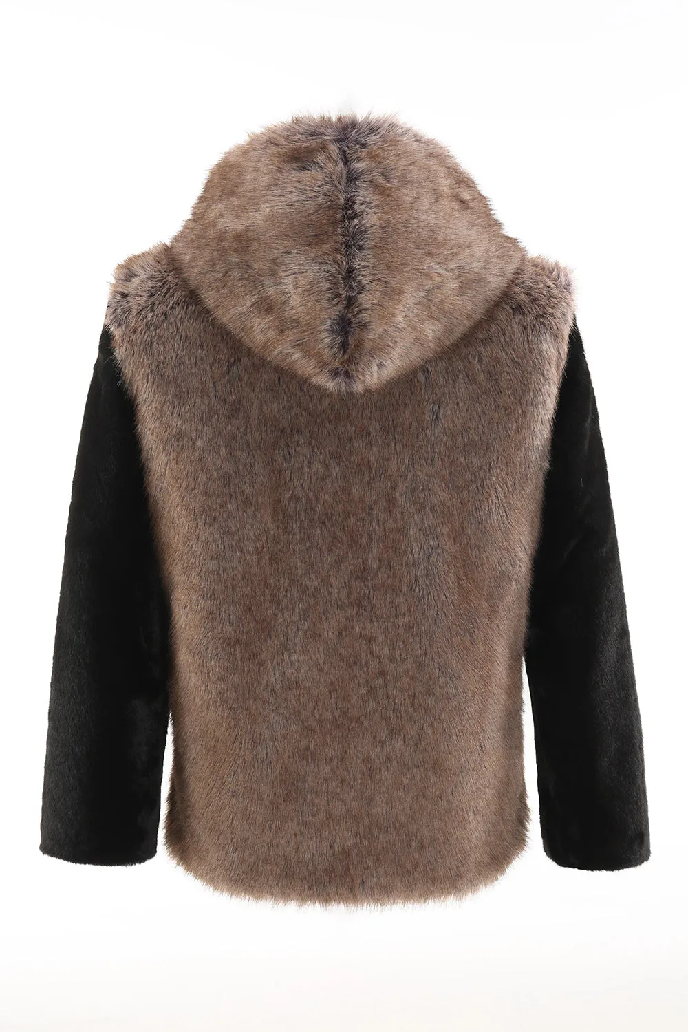 Fluffy Brown Faux Fur Short Men's Coat with Hood sold by Zapaka product image thumbnail 2