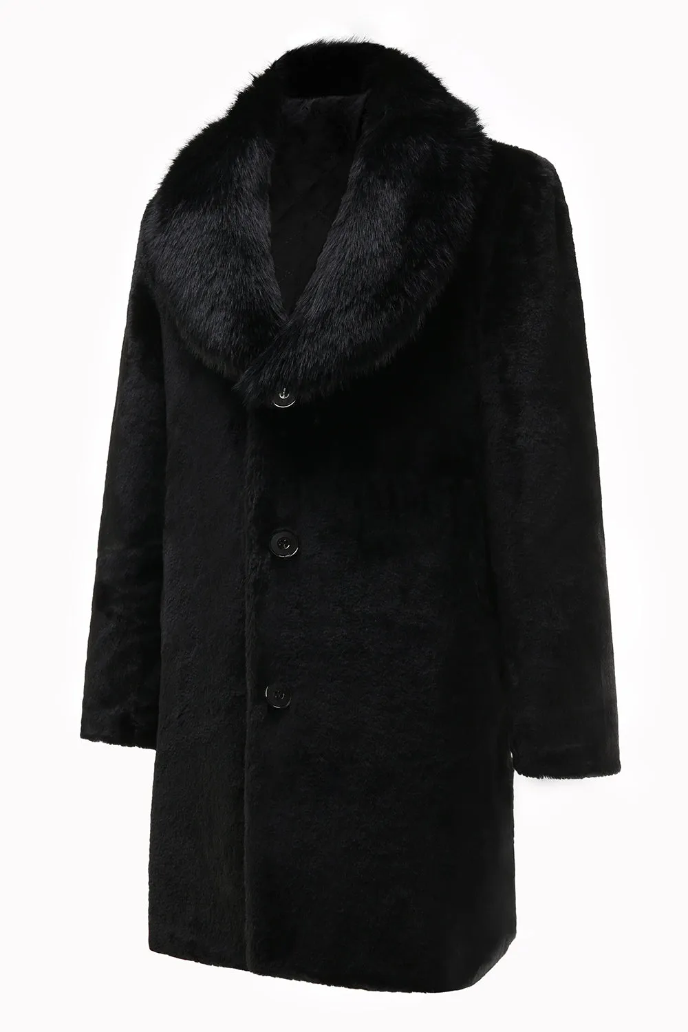 Black Men's Luxury Faux Fur Winter Long Coat sold by Zapaka product image thumbnail 3
