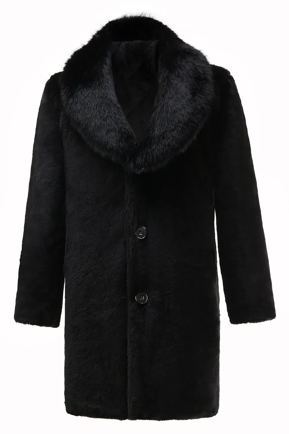 Black Men's Luxury Faux Fur Winter Long Coat sold by Zapaka
