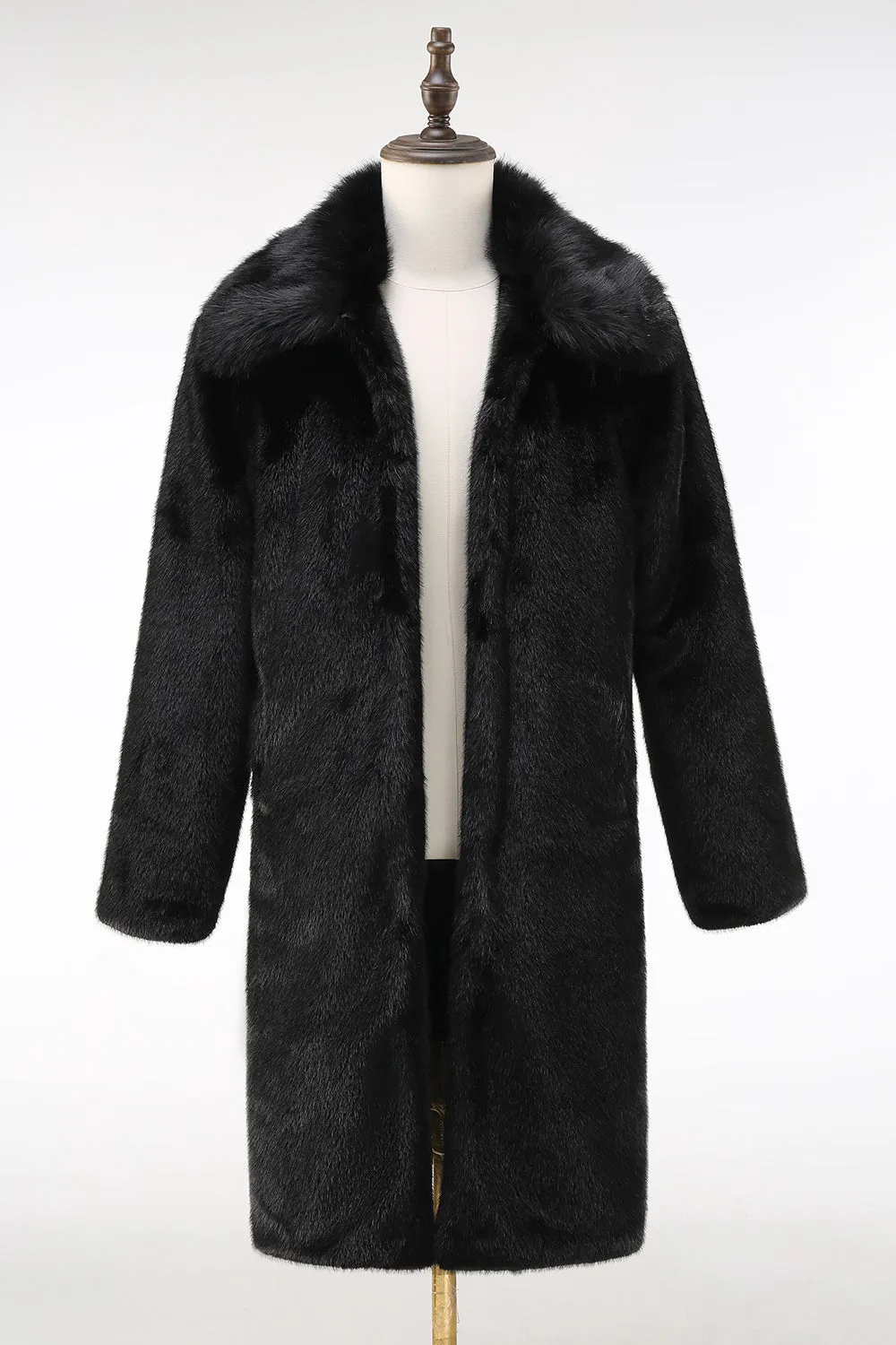 Fluffy Black Faux Fur Men's Coat with Pockets sold by Zapaka product image thumbnail 4