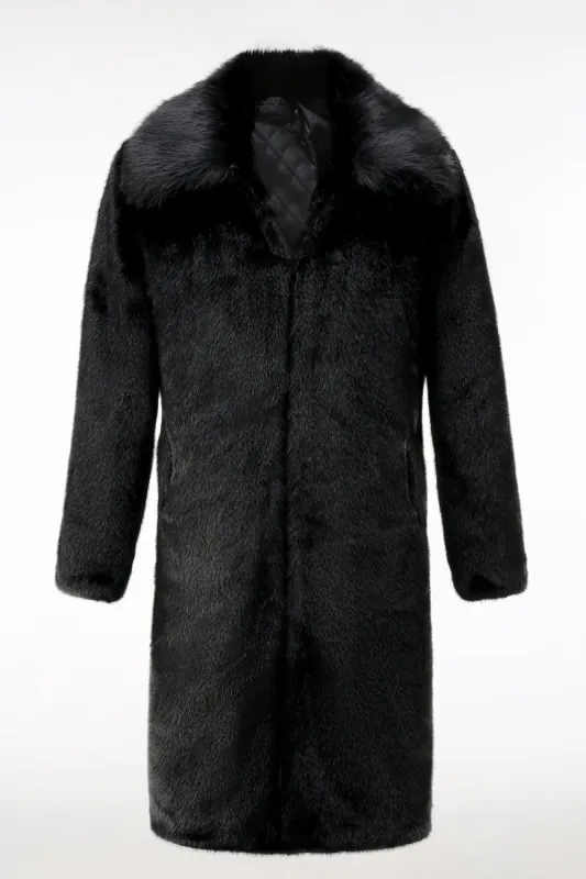 Fluffy Black Faux Fur Men's Coat with Pockets sold by Zapaka