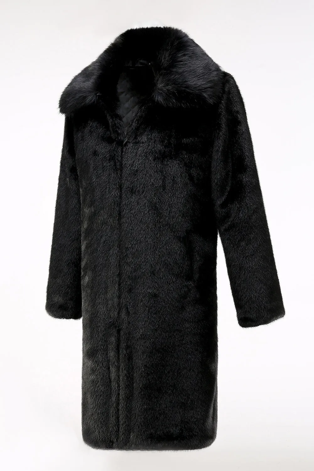 Fluffy Black Faux Fur Men's Coat with Pockets sold by Zapaka product image thumbnail 2