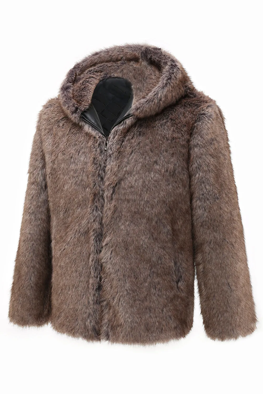 Khaki Men's Winter Faux Fur Coat Hooded sold by Zapaka product image thumbnail 3