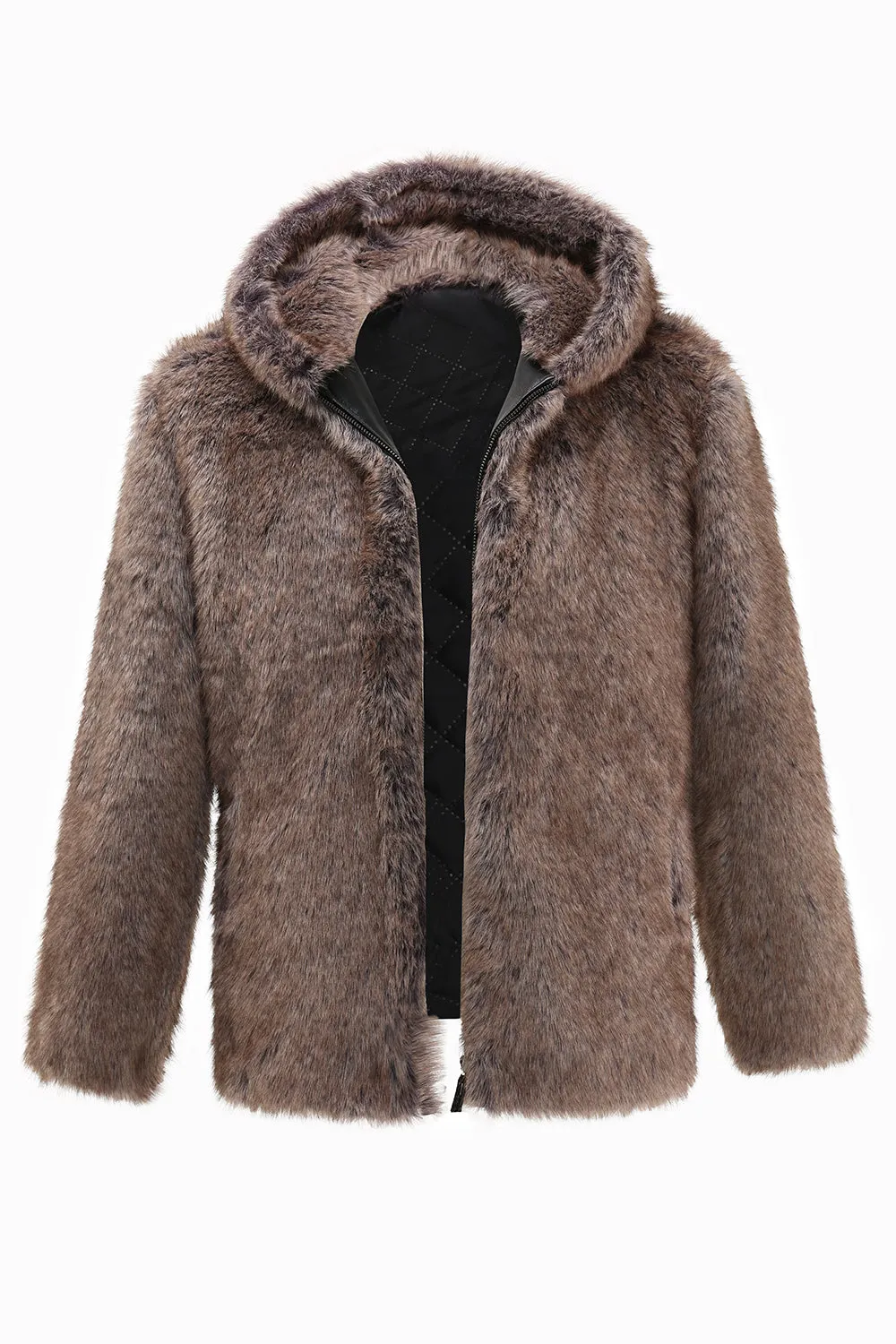 Khaki Men's Winter Faux Fur Coat Hooded sold by Zapaka product image thumbnail 4