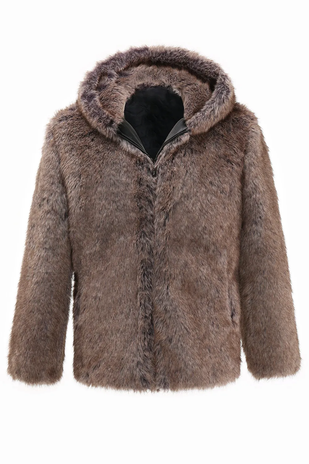 Khaki Men's Winter Faux Fur Coat Hooded sold by Zapaka