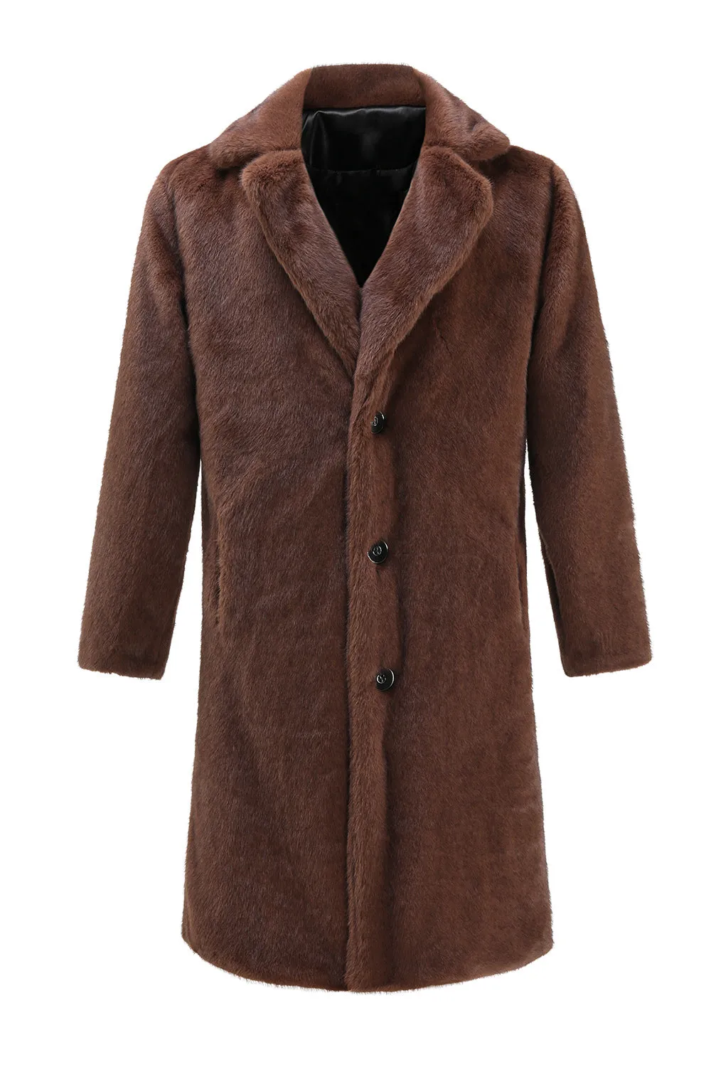 Brown Nothced Lapel Long Shearling Coat for Men sold by Zapaka