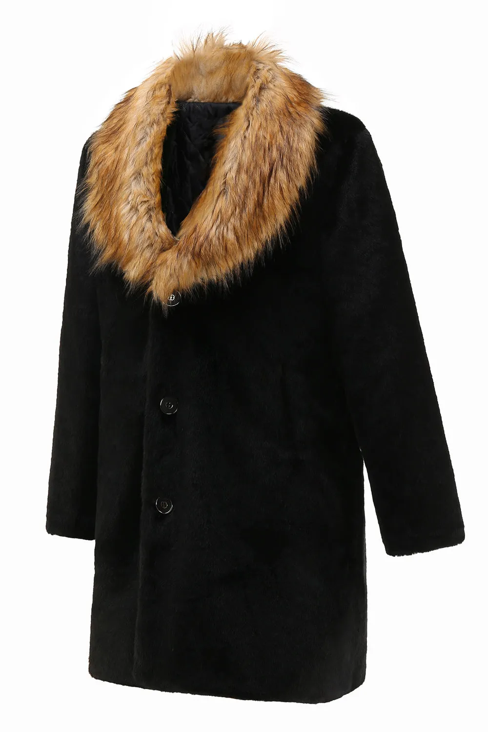 Fluffy Black Shawl Lapel Faux Fur long Men Coat sold by Zapaka product image thumbnail 3