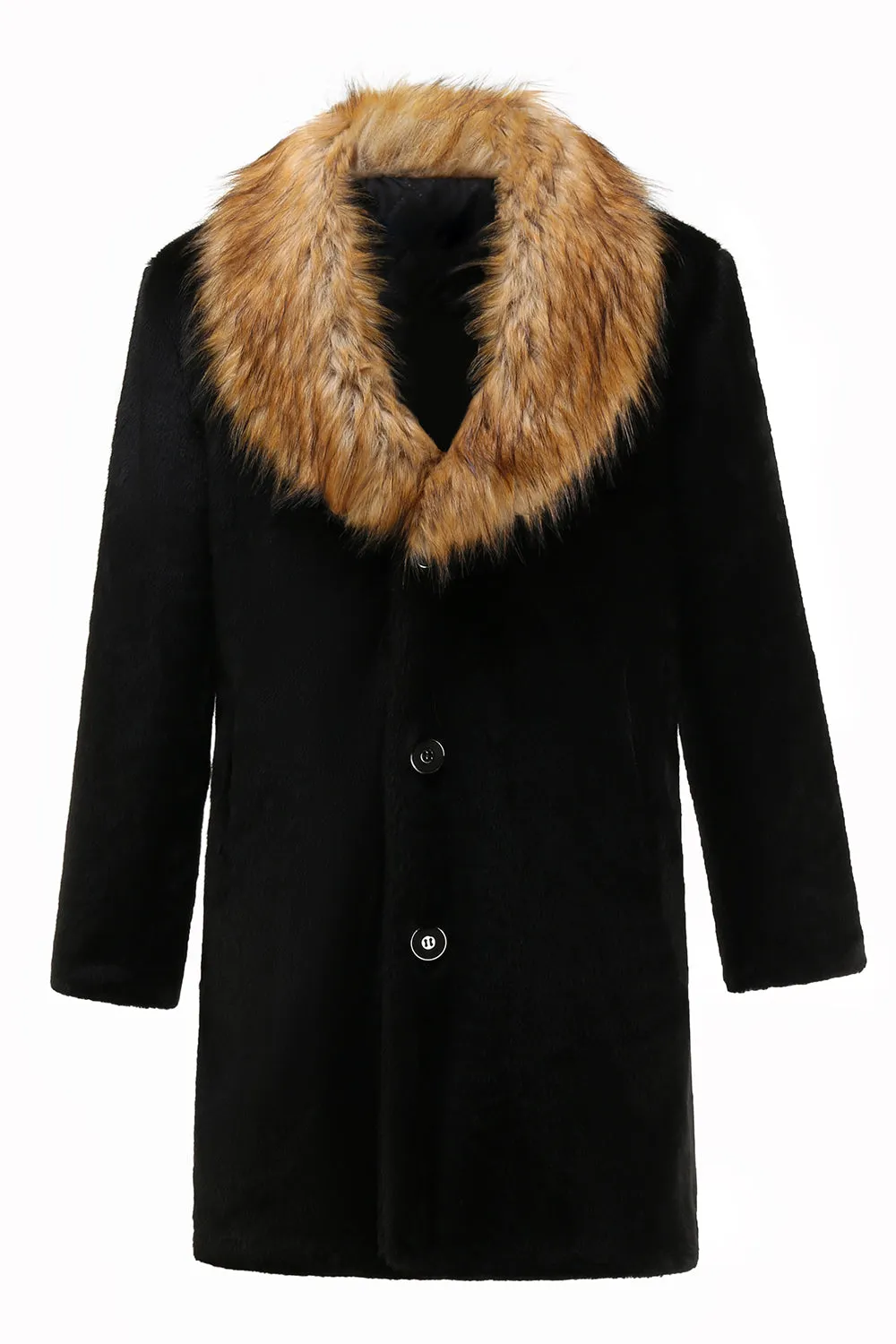 Fluffy Black Shawl Lapel Faux Fur long Men Coat sold by Zapaka