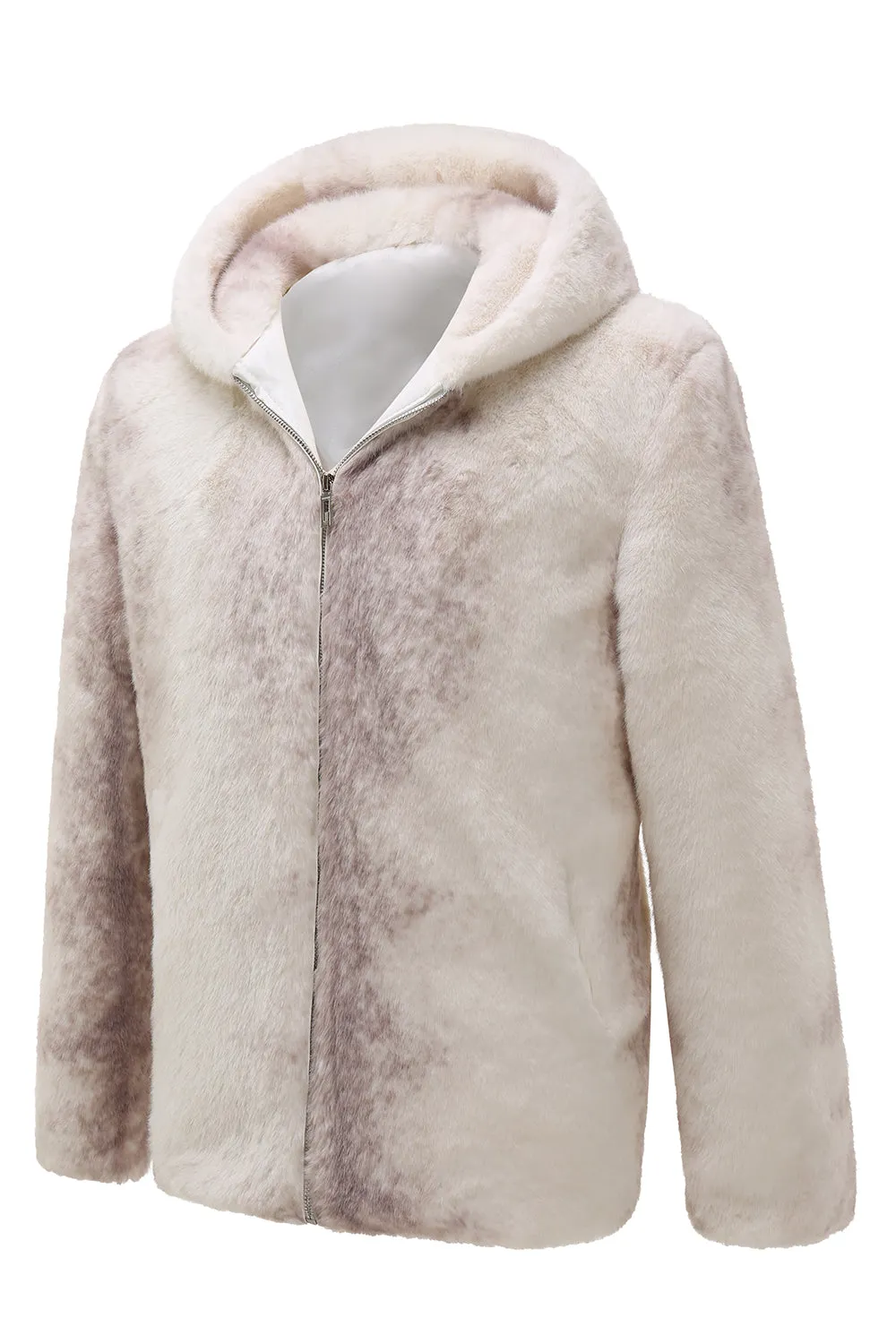 Men's Ivory Faux Fur Zip-Up Hoodie Coat sold by Zapaka product image thumbnail 3