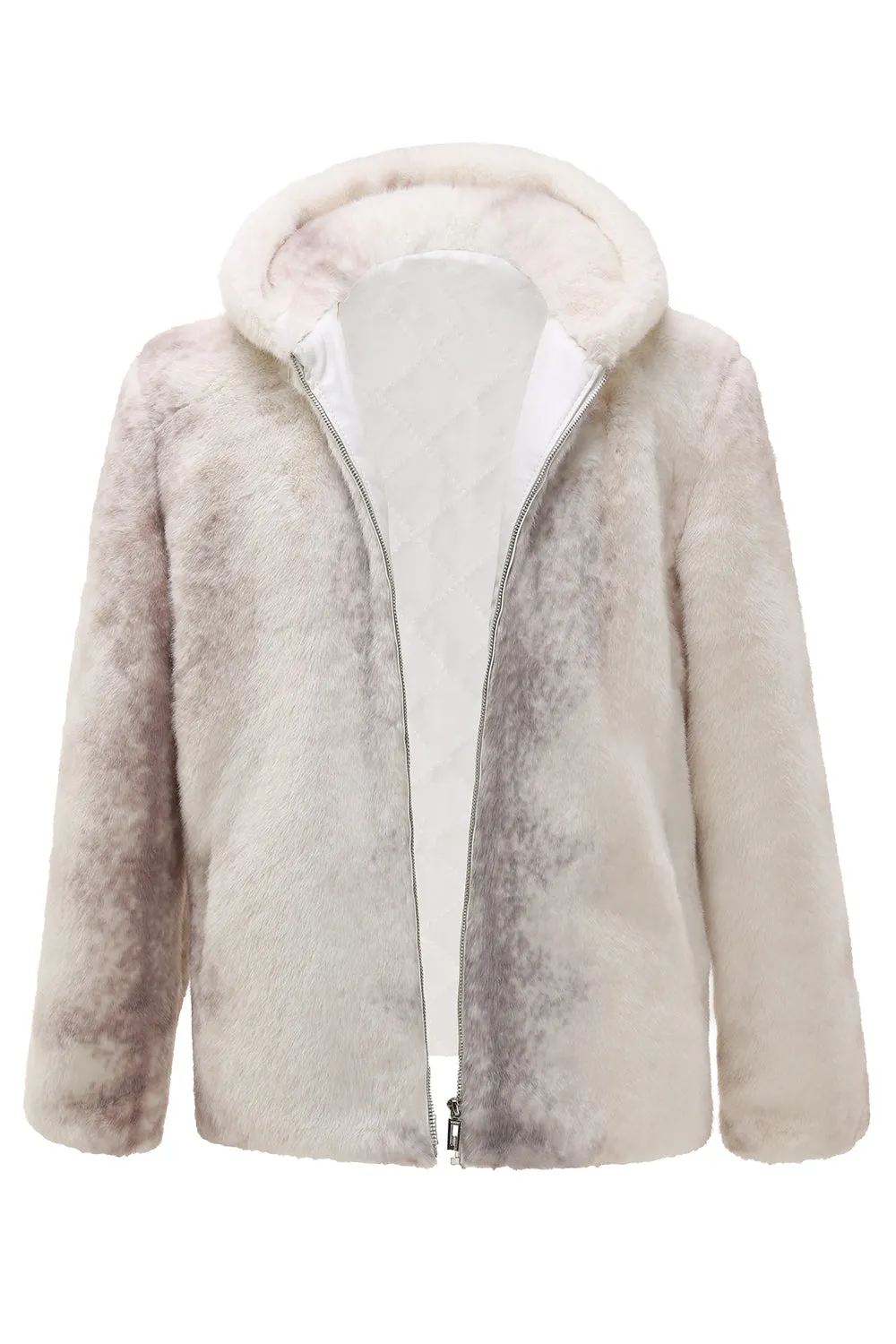 Men's Ivory Faux Fur Zip-Up Hoodie Coat sold by Zapaka product image thumbnail 4