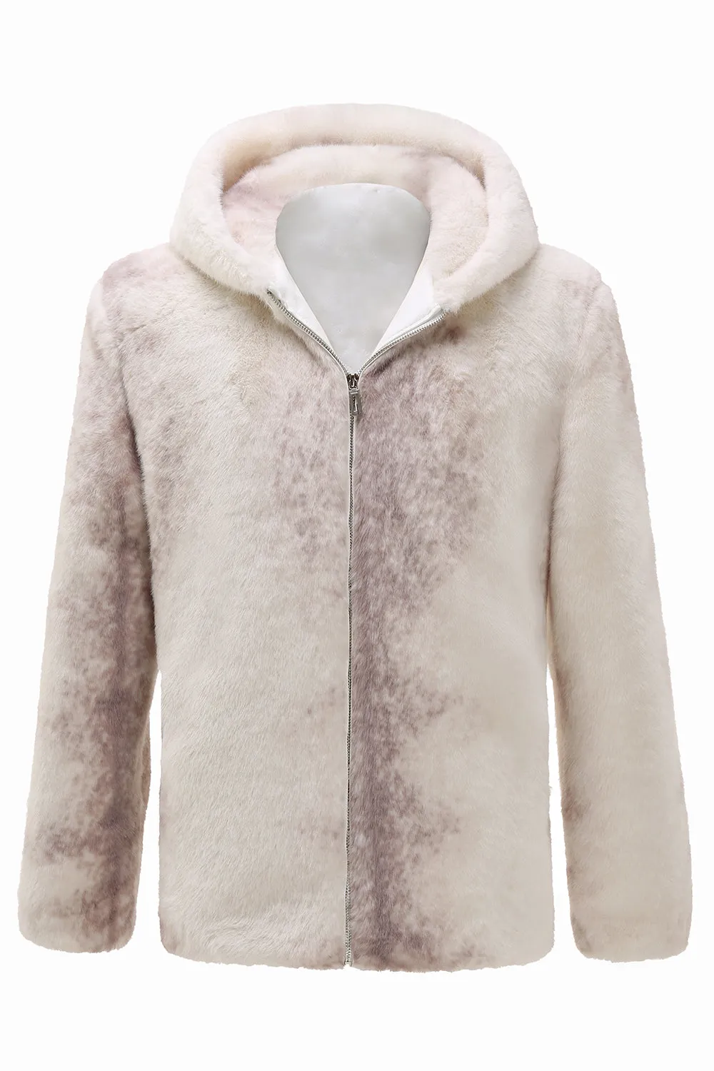 Men's Ivory Faux Fur Zip-Up Hoodie Coat sold by Zapaka